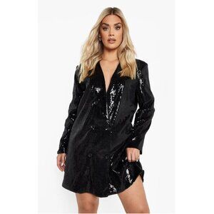 Boohoo Plus Black Sequin Button Blazer Dress